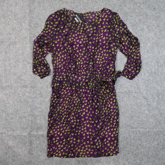 Boutique Moschino Dress Womens 8 Mini Shift Silk Heart Print Long Sleeve Tie - Picture 1 of 13